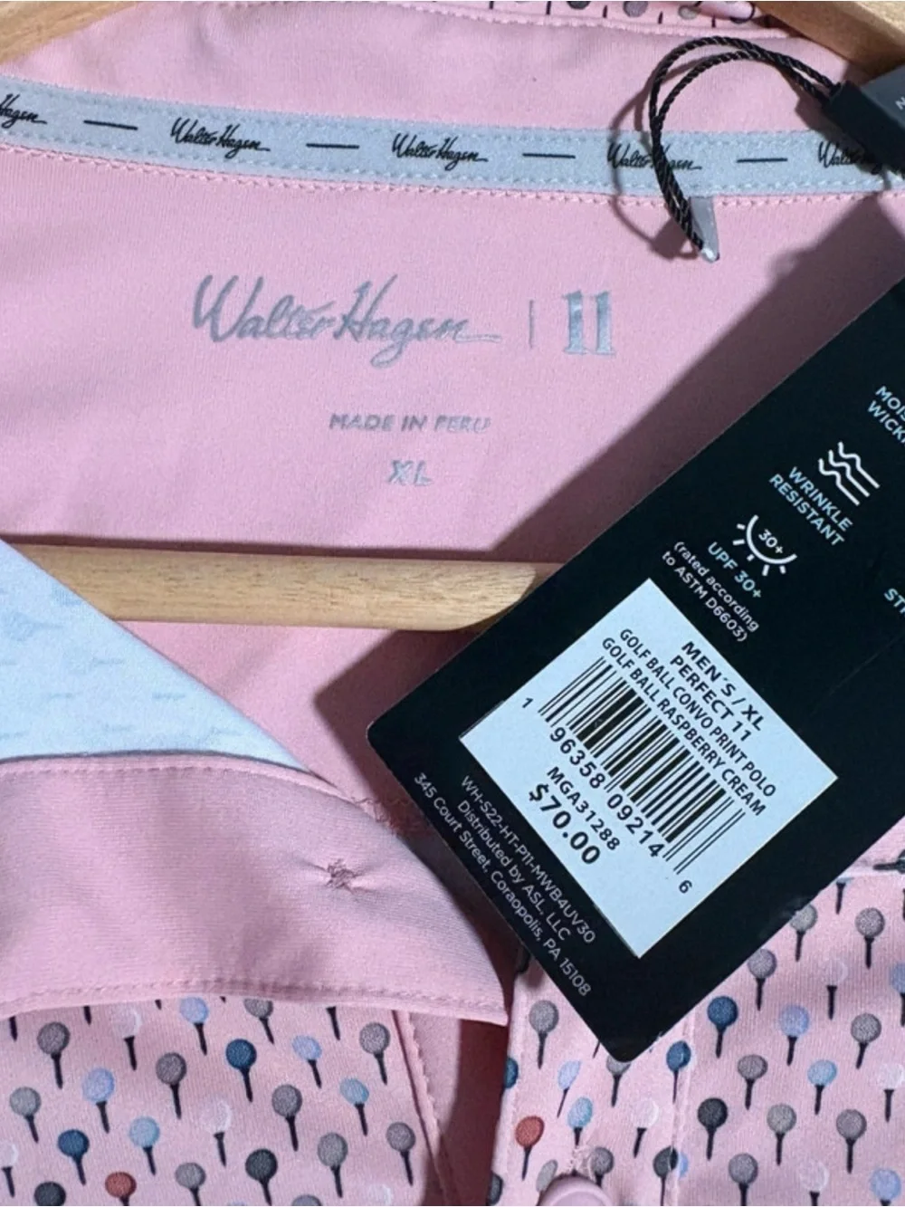 Walter Hagen Golf Ball AOP Polo Shirt Mens XL Performance Pink Stretch UPF 50+